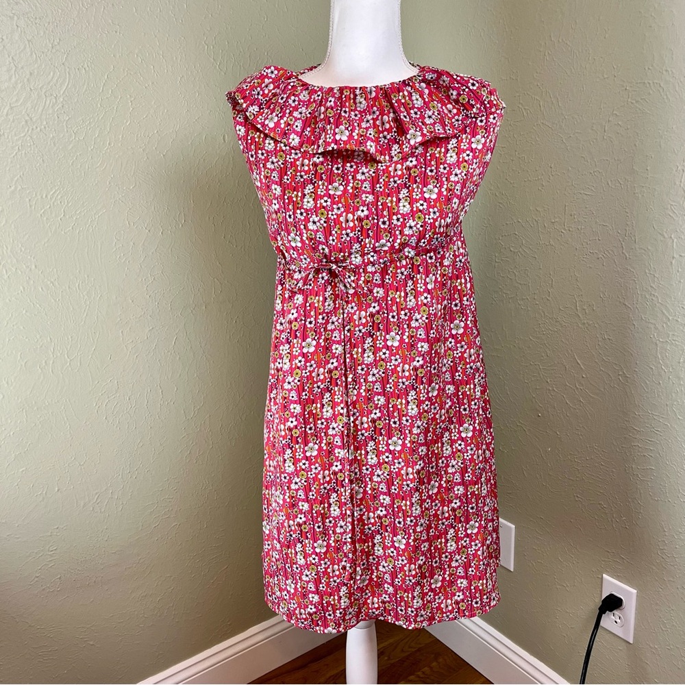 LIBERTY OF LONDON Pink Floral Sundress Tied Neck and Waist Open Back Size Small